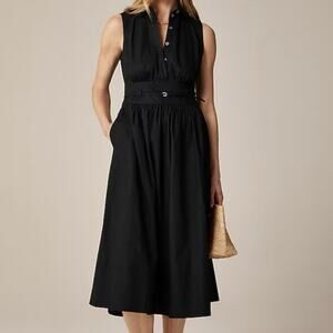 J.Crew Fitted Waist Midi Shirtdress Cotton Poplin Black Size 6 Tall NWT